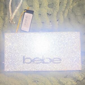bebe Crystal Embellished Silver Evening Clutch